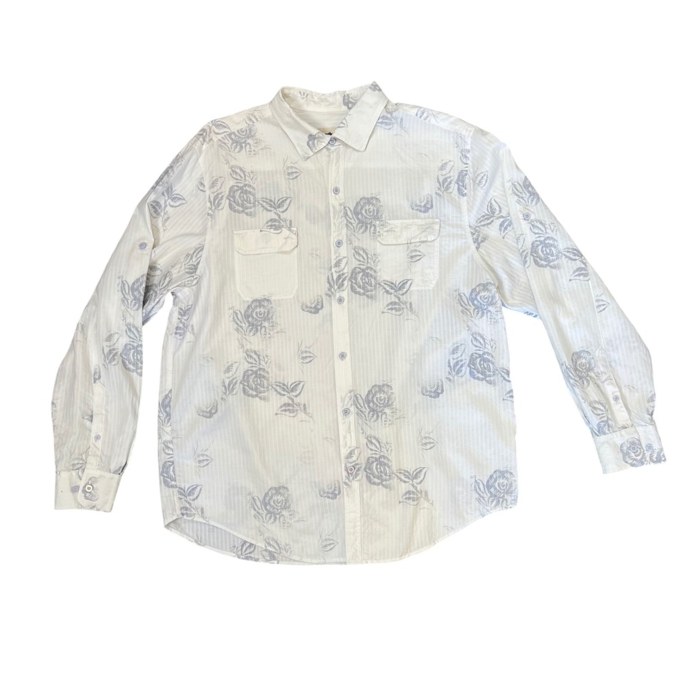 Tommy Bahama Mens XL White Silk Blend Floral Stripe Island Modern Fit Shirt